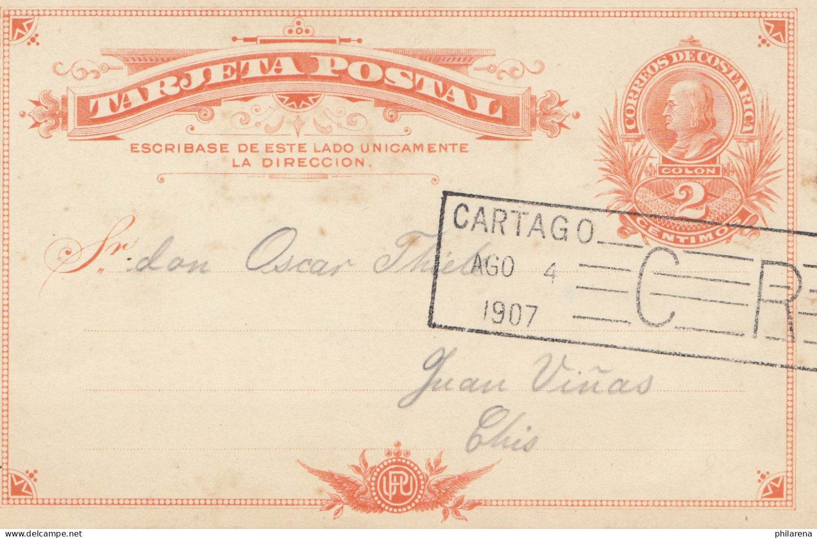 Costa Rica: 1907: Cartago Post Card - Costa Rica