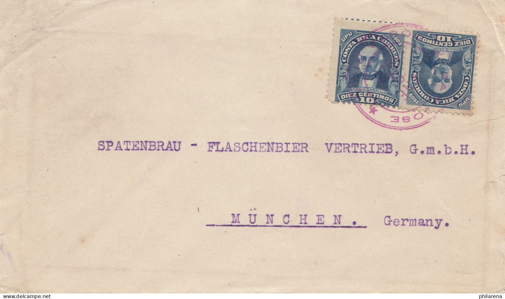 Costa Rica: 1922: Letter To Spatenbräu - Flaschenbier München - Beer Brewery - Costa Rica