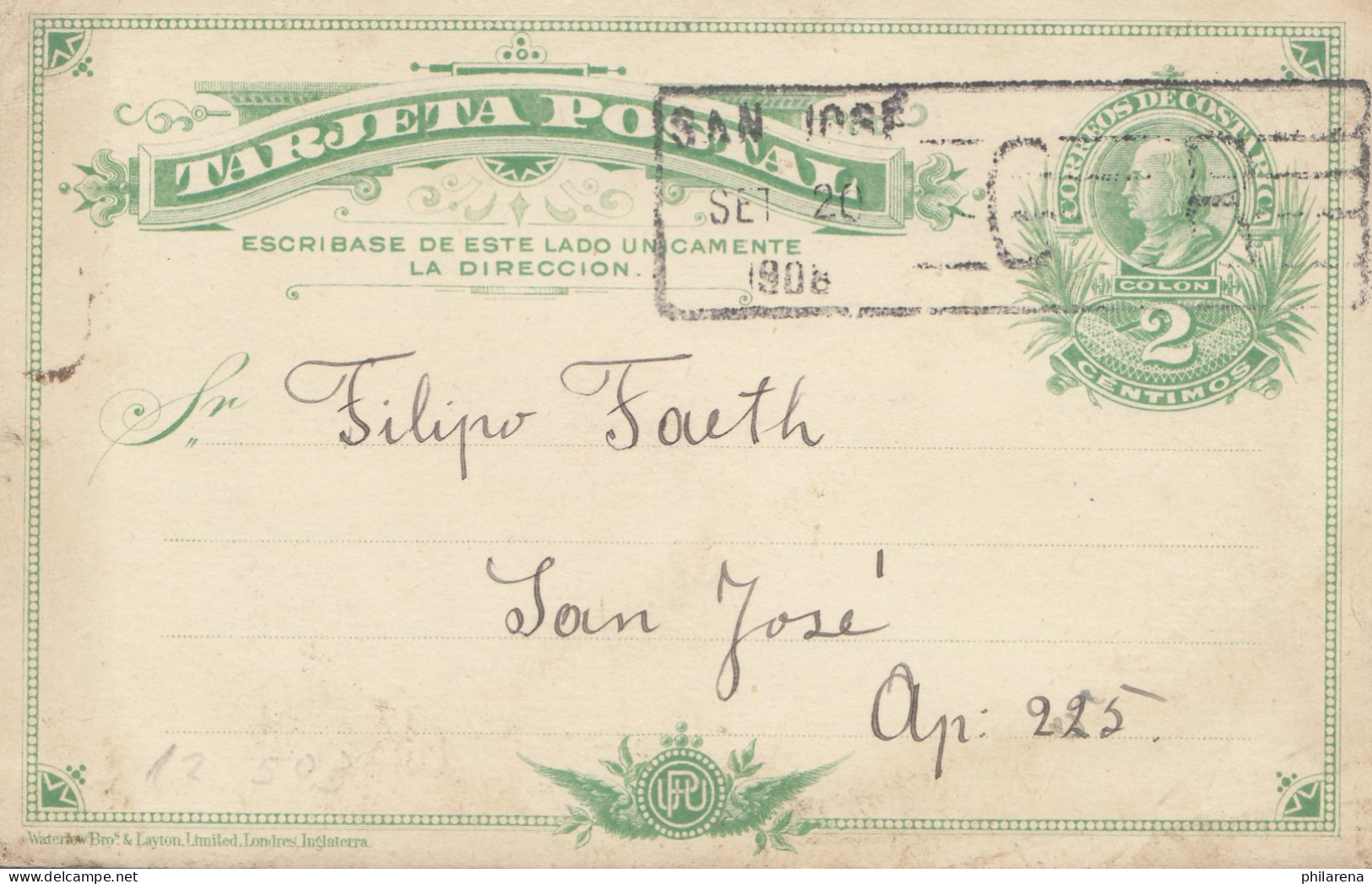 Costa Rica: 1908: San Jose Post Card - Costa Rica