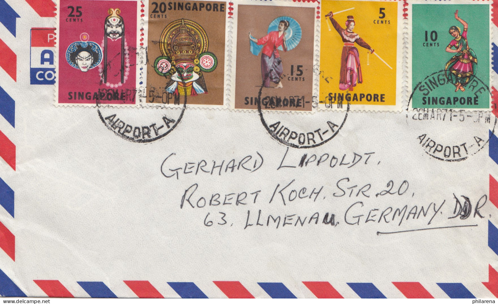 Singapore: 1971: Air Mail Airport-A To Ilmenau - Singapore (1959-...)