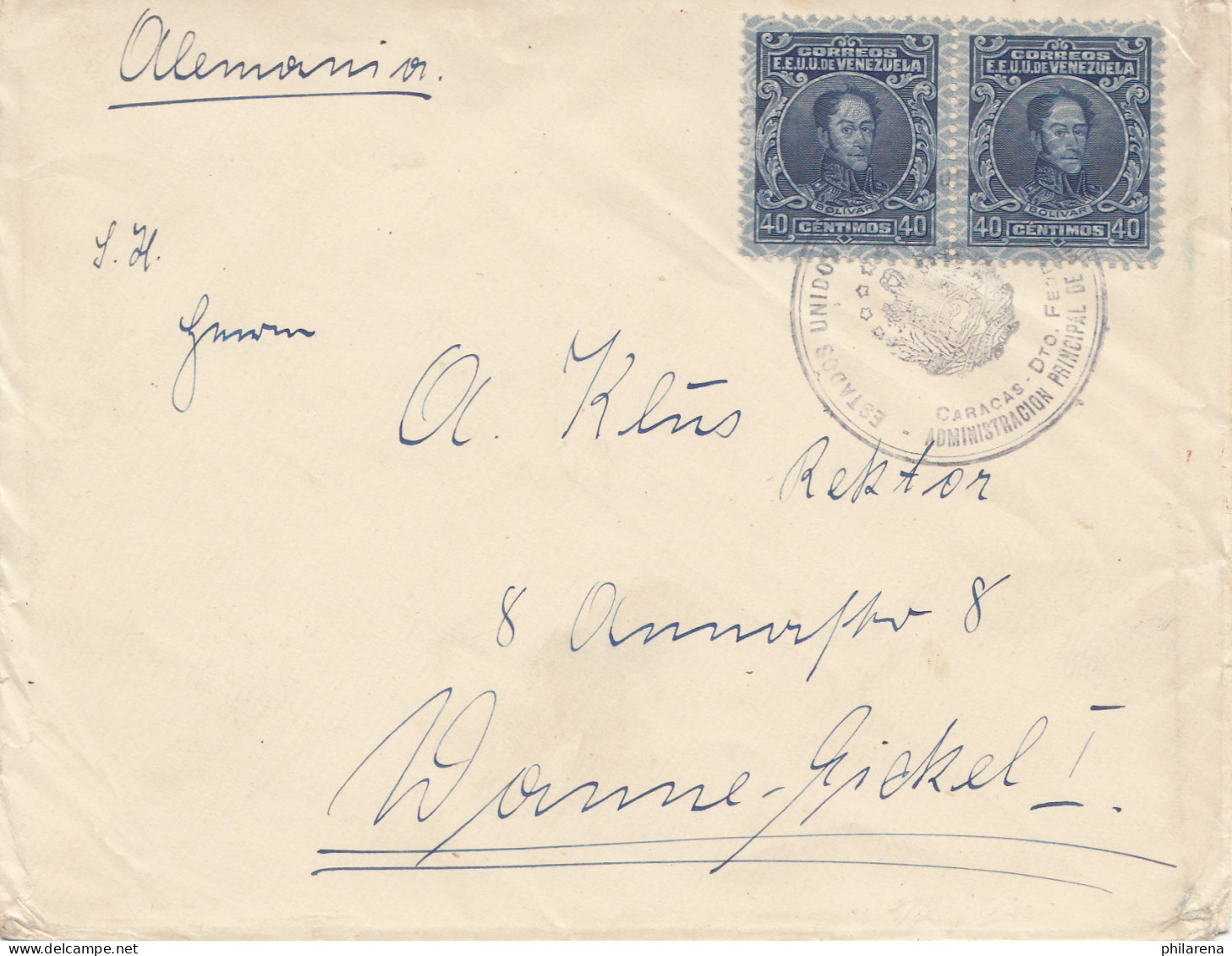 Venezuela 1933: Letter To Wanne-Eickel, Germany - Venezuela