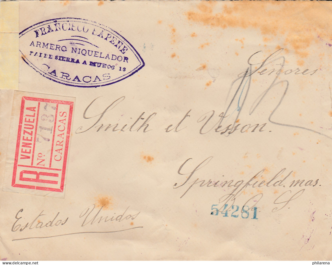 Venezuela 1901: Registered Caracas To Springfield, Mass - Venezuela