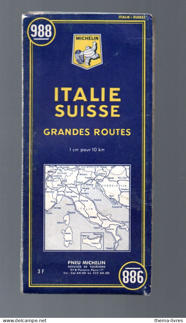 Grande Carte MICHELIN N°988    Italie / Suisse Grandes Routes 1965  (M6429 ) - Carte Topografiche