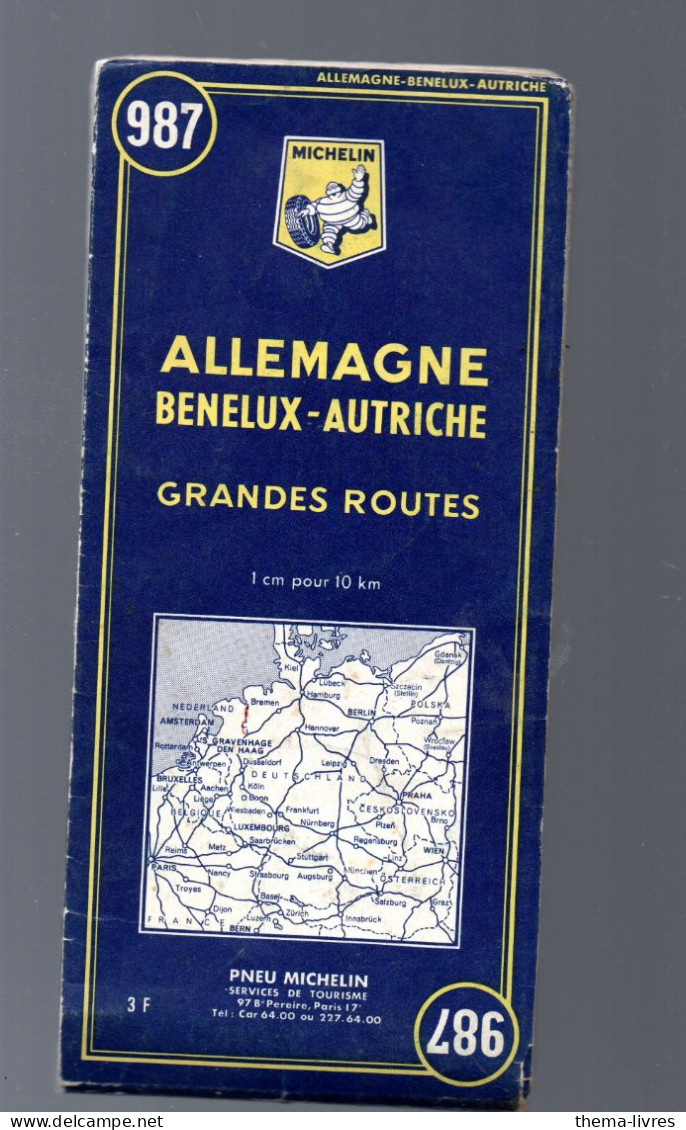 Grande Carte MICHELIN N°987  Allemagne Benelux Autriche Grandes Routes 1965  (M6430 ) - Mapas Topográficas