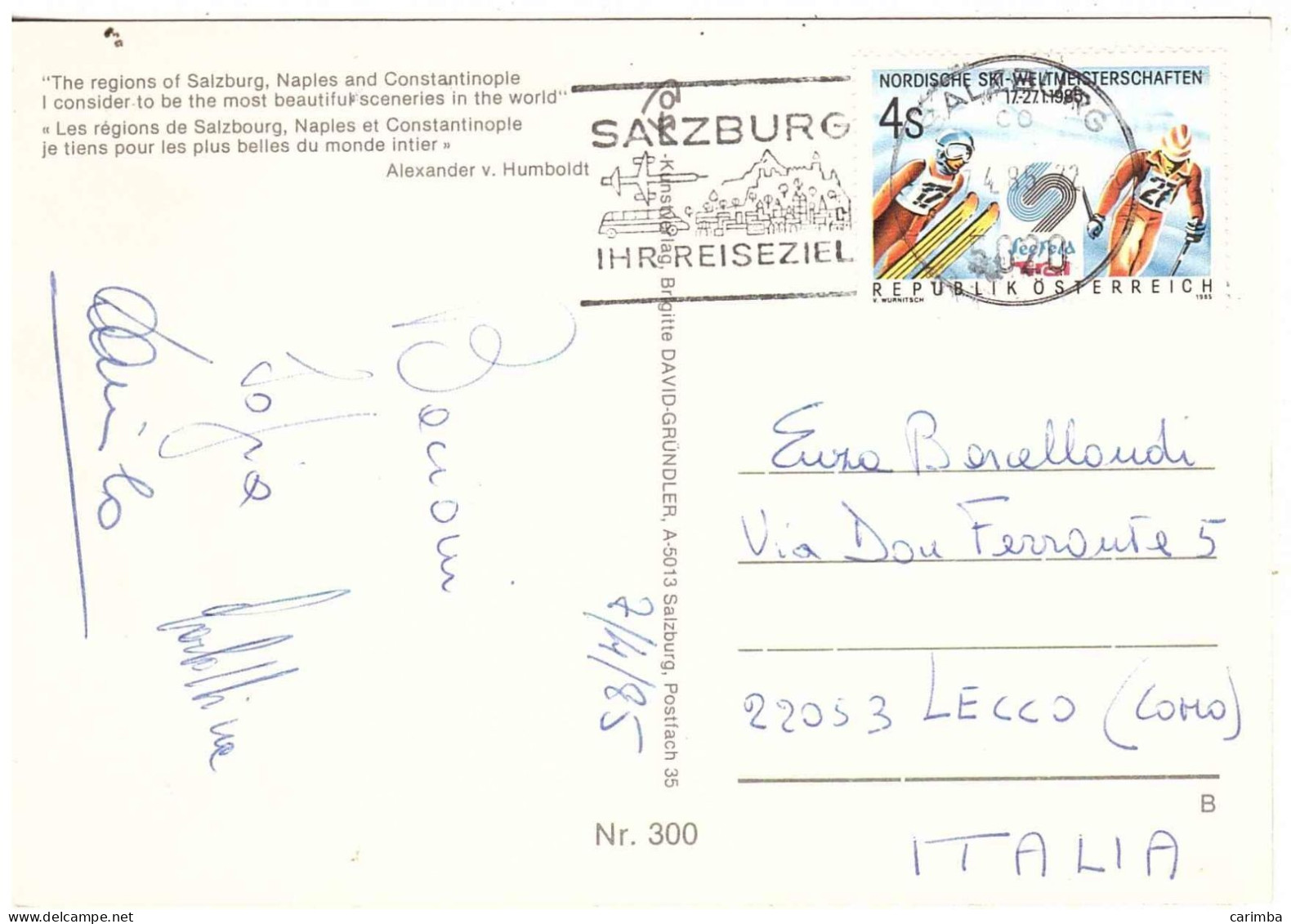 CARTOLINA SALZBURG PER ITALIA CON ANNULLO TARGHETTA - Briefe U. Dokumente