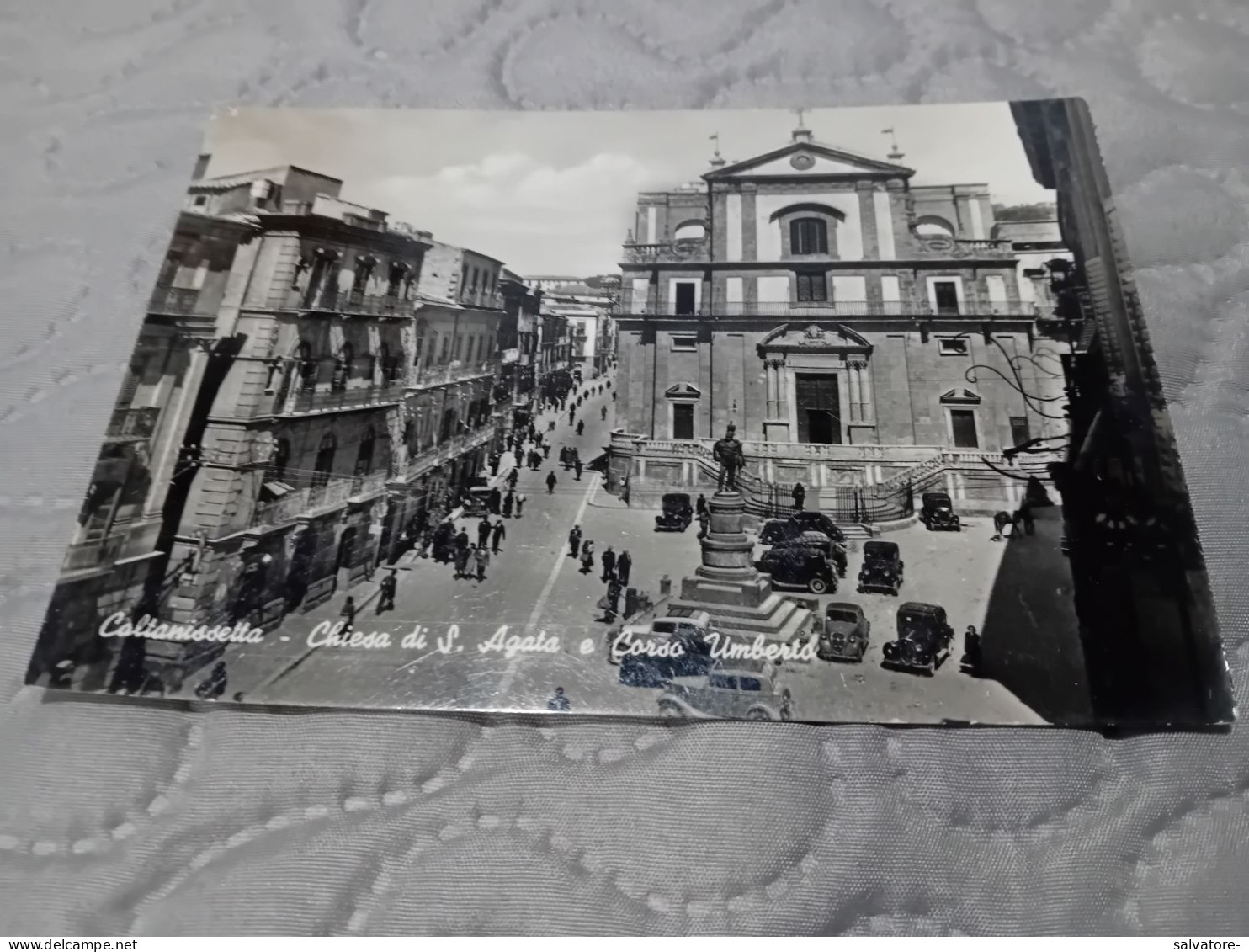 CARTOLINA CALTANISSETTA- CHIESA DI S. AGATA E CORSO UMBERTO- VIAGGIATA 1955 - Caltanissetta