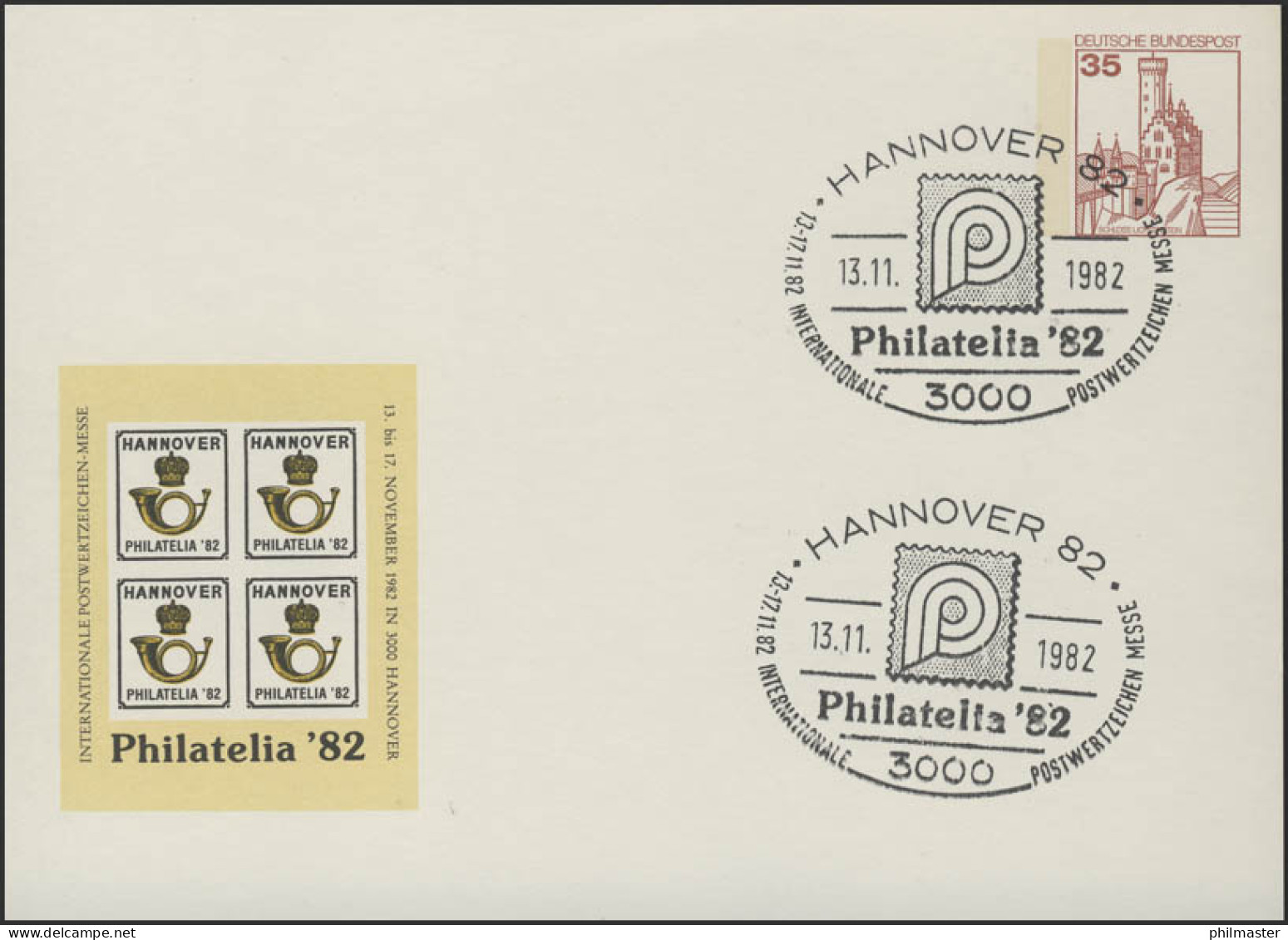 PP 99/03 Messe Philatelia'82, SSt Hannover Philatelia-Emblem 13.11.1982 - Privé Briefomslagen - Ongebruikt
