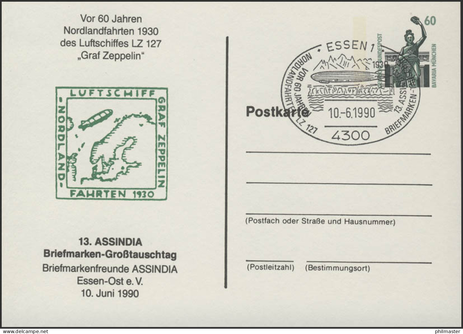 PP 151 SWK 60 Pf. ASSINDIA Essen-Ost Luftschiff LZ 127 Graf Zeppelin,SSt 10.6.90 - Enveloppes Privées - Neuves