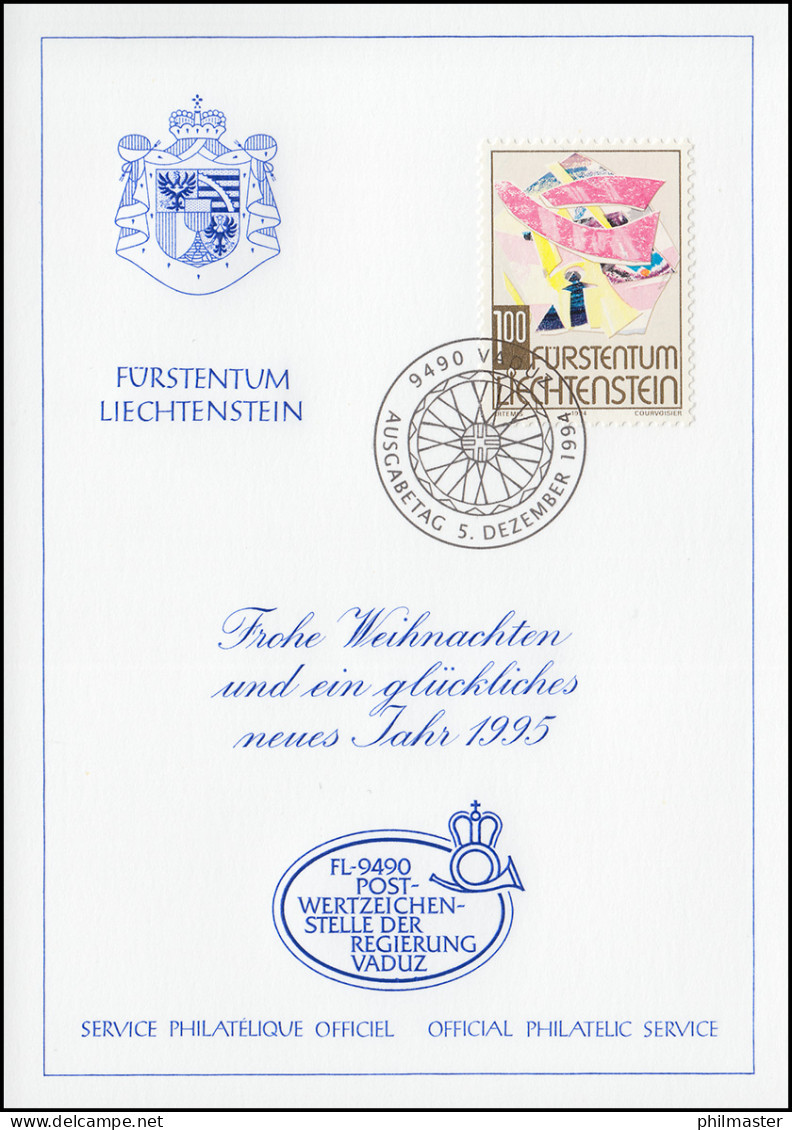 Liechtenstein 1098 Weihnachten - Grußkarte Zum Jahreswechsel 1995 - Maximum Cards