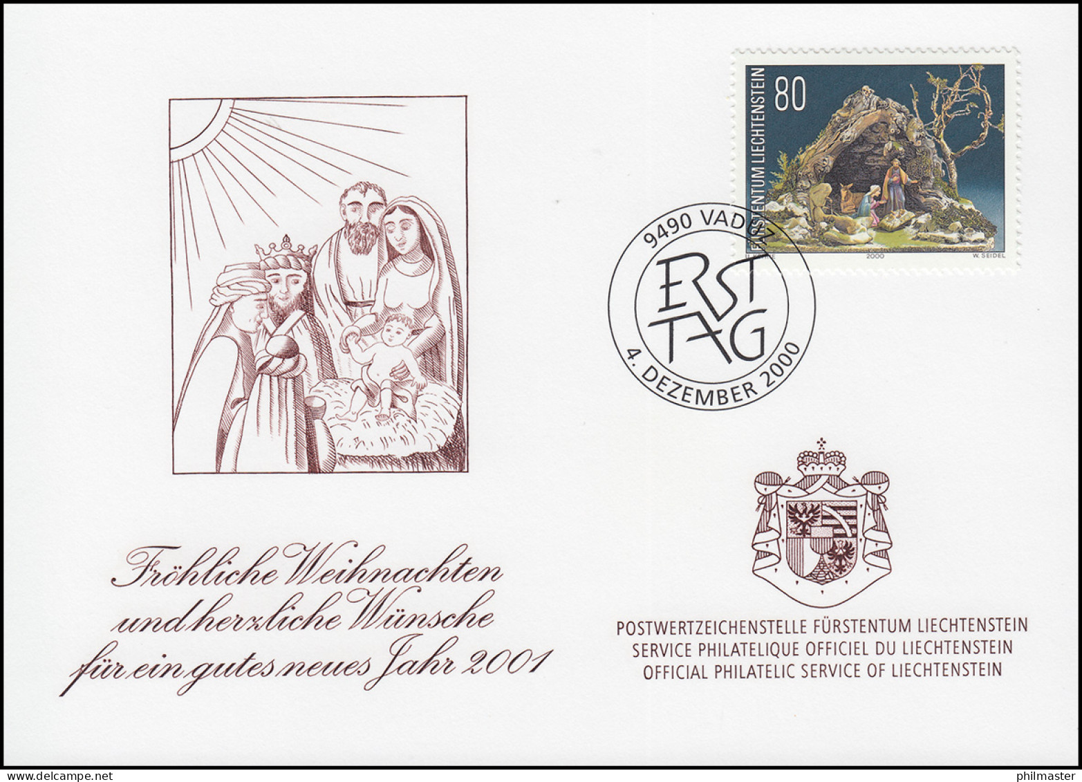 Liechtenstein 1249 Weihnachten - Grußkarte Zum Jahreswechsel 2001 - Cartas Máxima