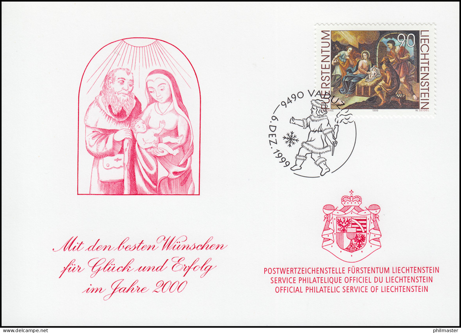 Liechtenstein 1218 Weihnachten - Grußkarte Zum Jahreswechsel 2000 - Maximum Cards