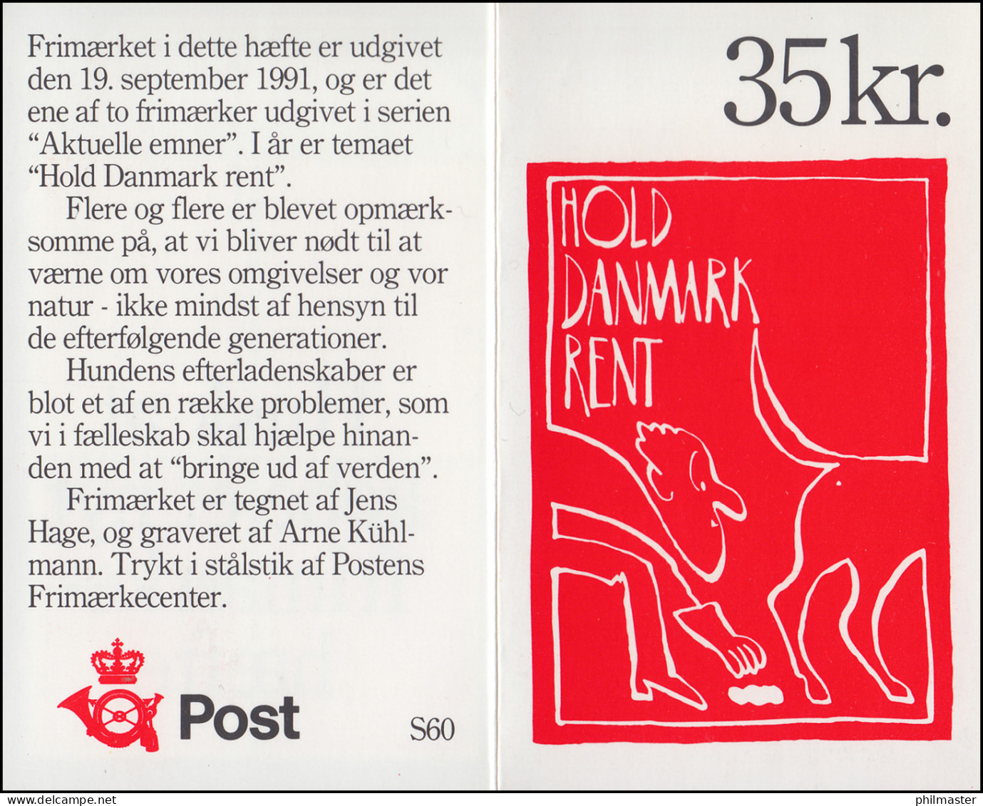 Dänemark Markenheftchen 1010 Haltet Dänemark Sauber: Mann Beseitigt Hundekot, ** - Libretti