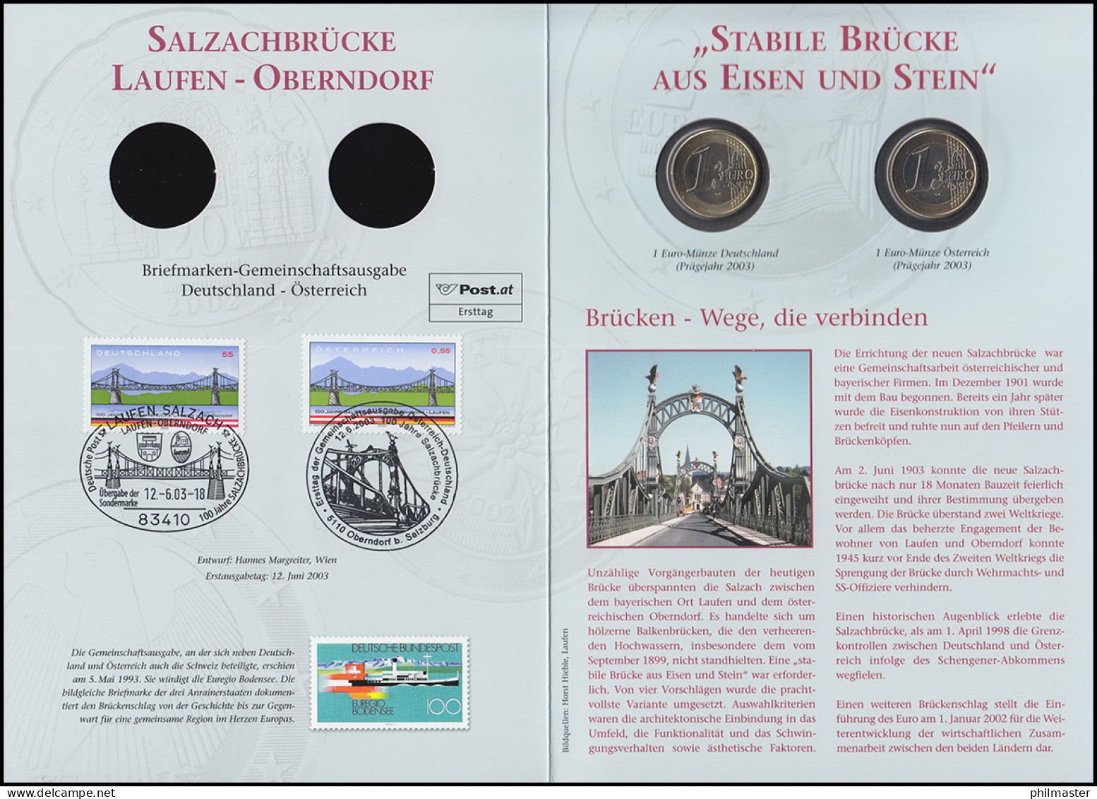 Numis-Faltblatt 100 Jahre Salzachbrücke - Sobres Numismáticos