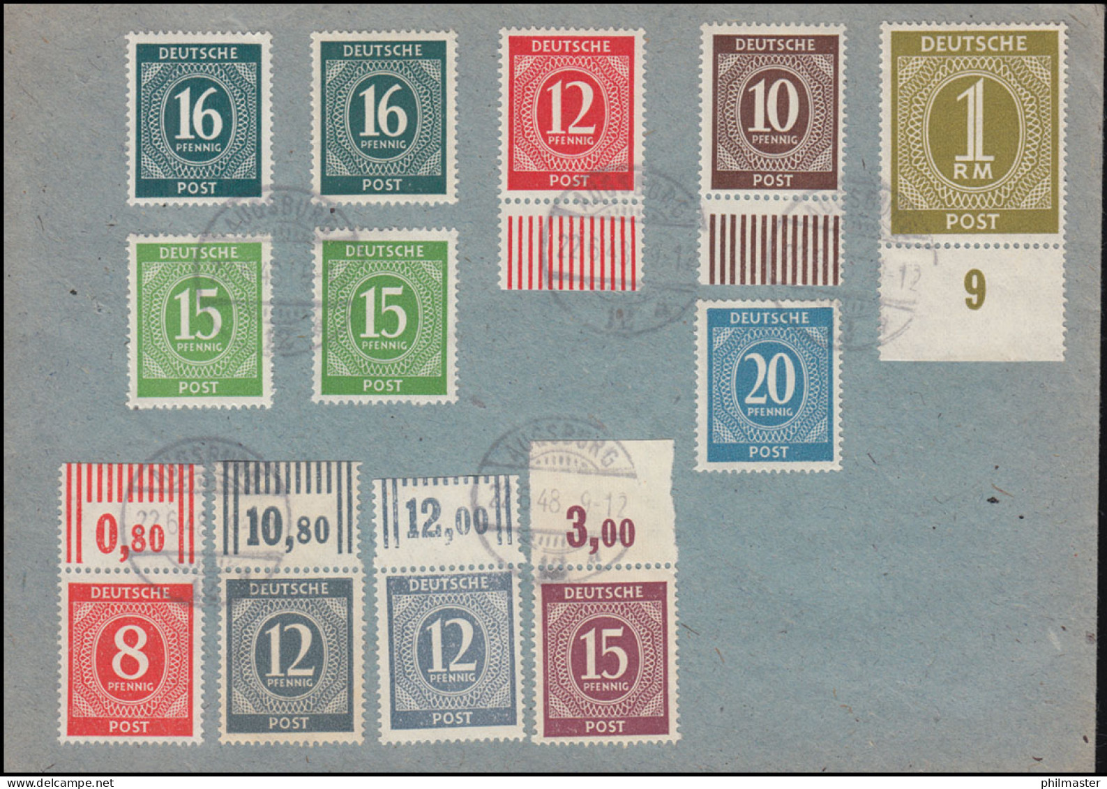 Gemeinschaftsausgabe Farben, U.a. Mit OR Und UR, Umschlag AUGSBURG 22.6.1948 - Afgestempeld