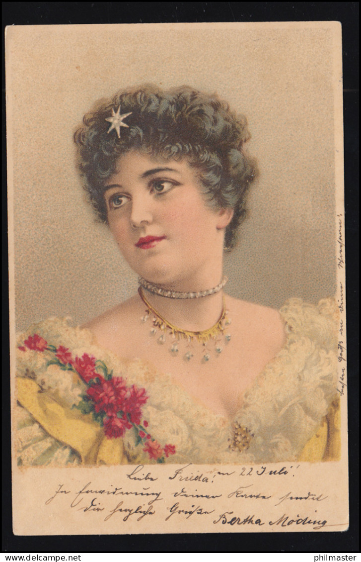Mode-AK Frauenbild Mit Halsschmuck Und Stern Im Haar, Ortspostkarte HAMBURG 1900 - Mode
