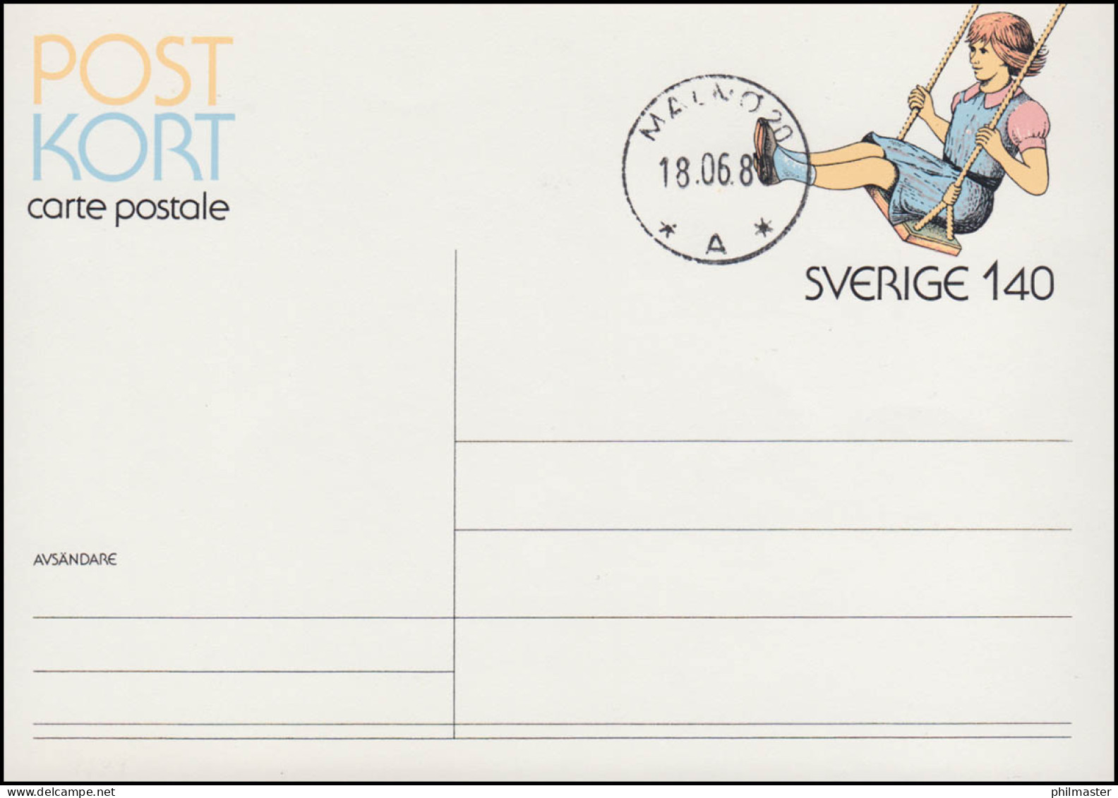 Schweden Postkarte P 104 Mädchen Auf Schaukel 1980, Gestempelt - Postal Stationery