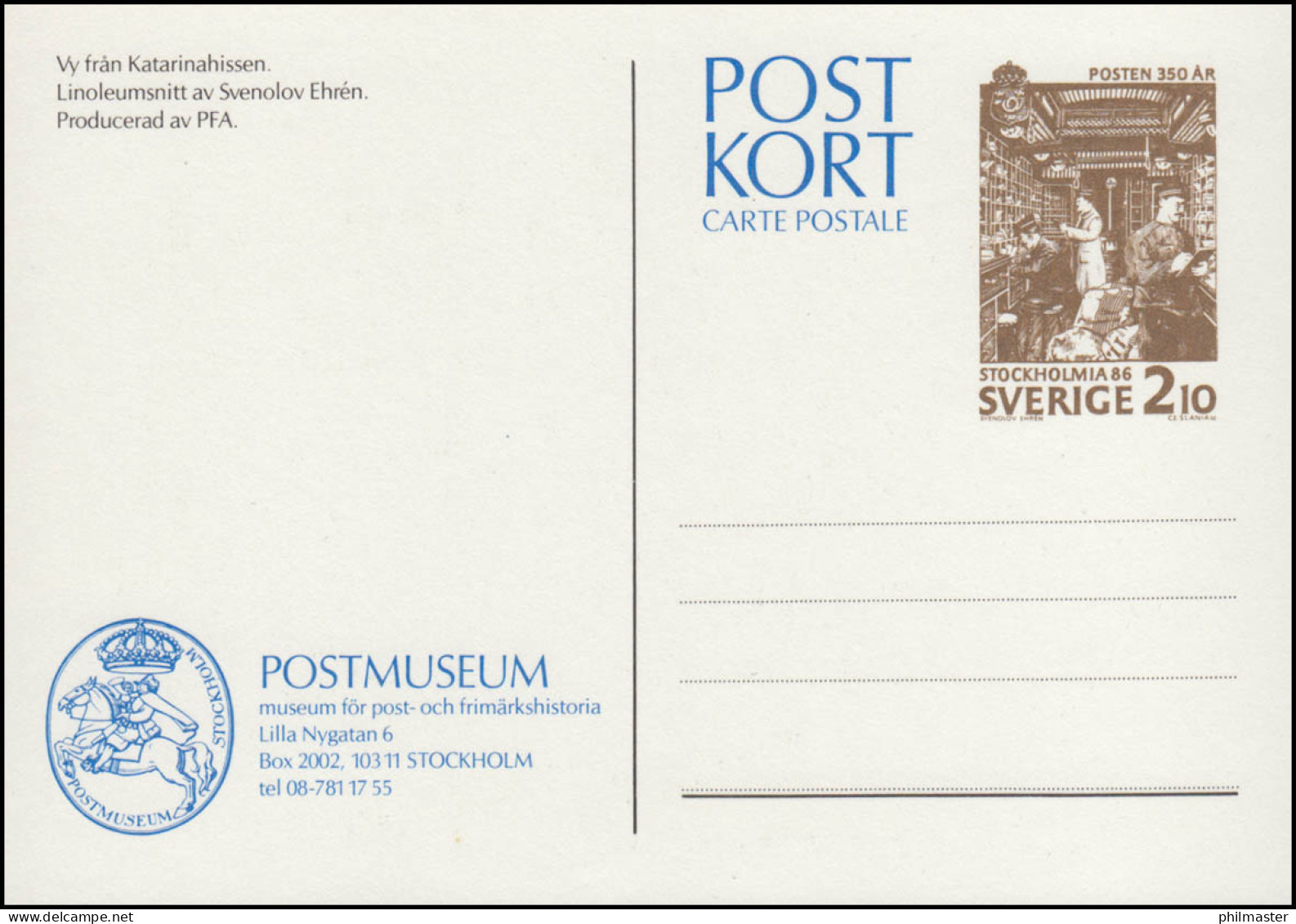 Schweden Postkarte P 107 350 Jahre Post 2,10 Krona 1986, ** Postfrisch - Postal Stationery