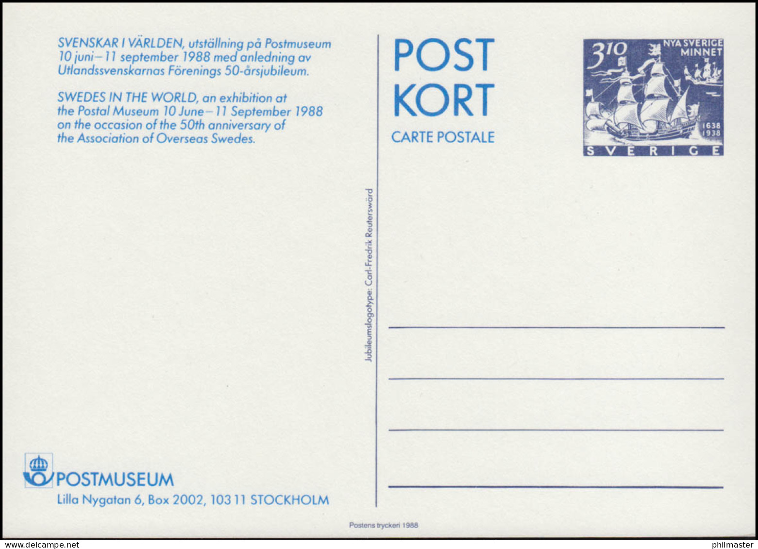 Schweden Postkarte P 109 Ausstellung Schweden In Der Welt, ** Postfrisch - Postal Stationery