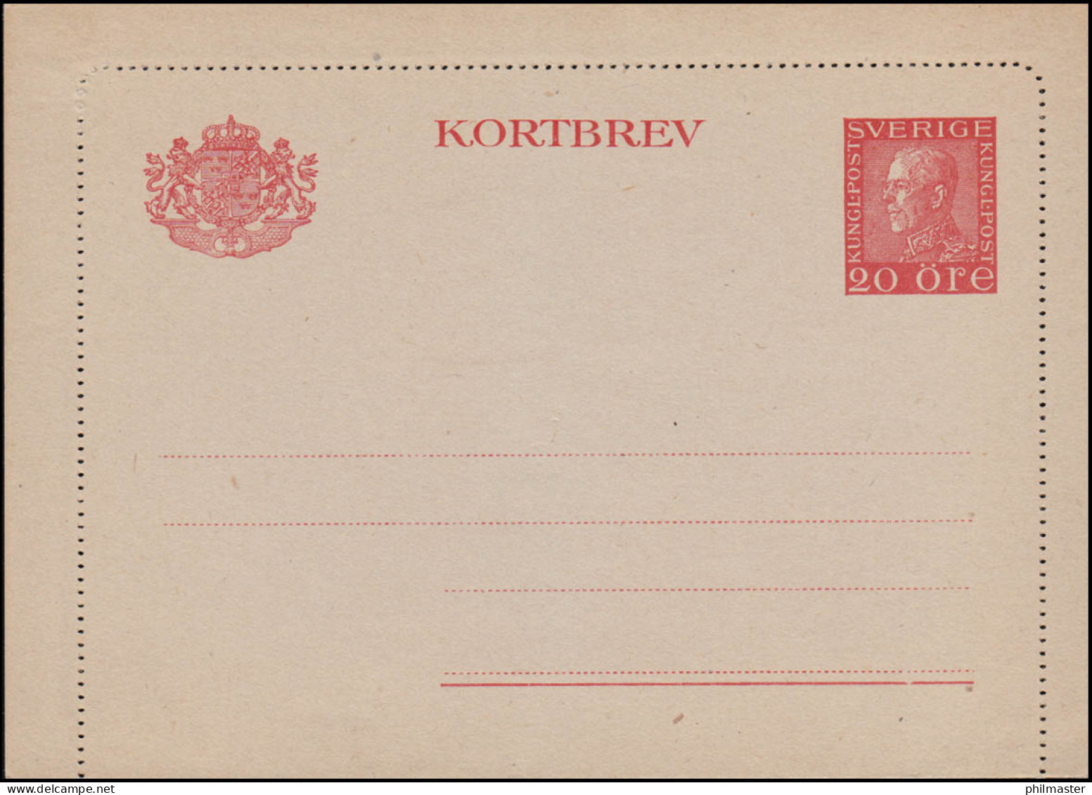 Schweden Kartenbrief K 29II V KORTBREV 20 Öre, Gezähnt 11 1/2, ** Postfrisch - Postal Stationery