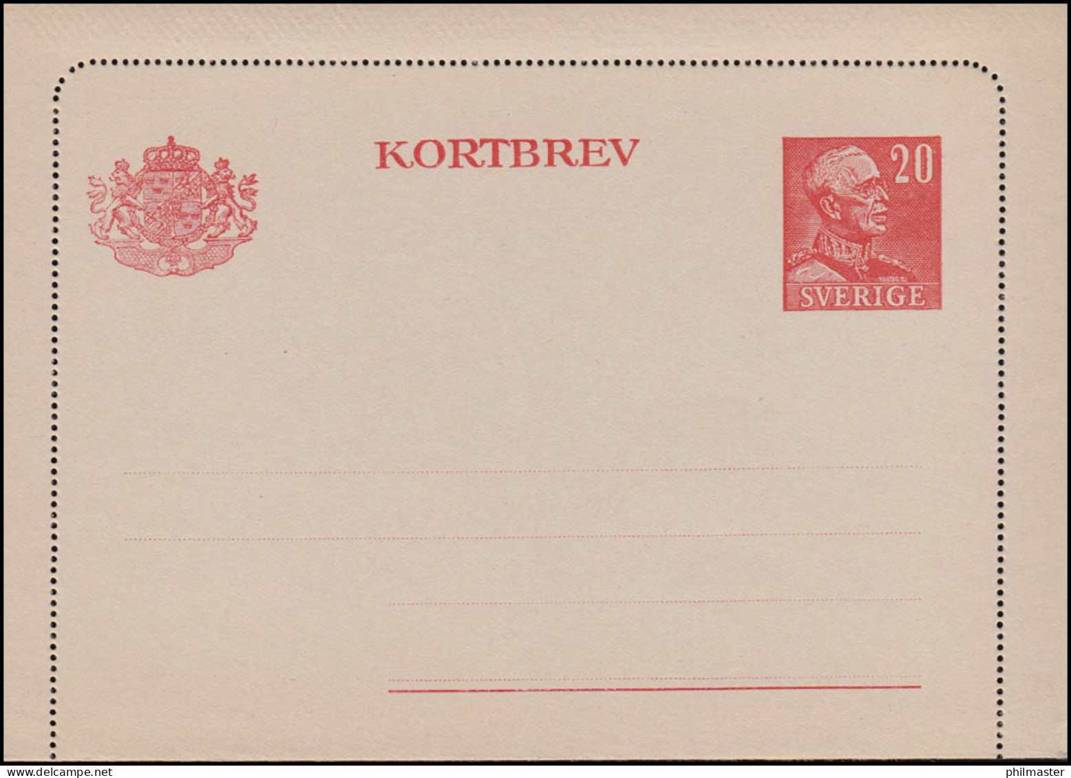 Schweden Kartenbrief K 31 KORTBREV 20 Öre 1946 ** Postfrisch - Postal Stationery