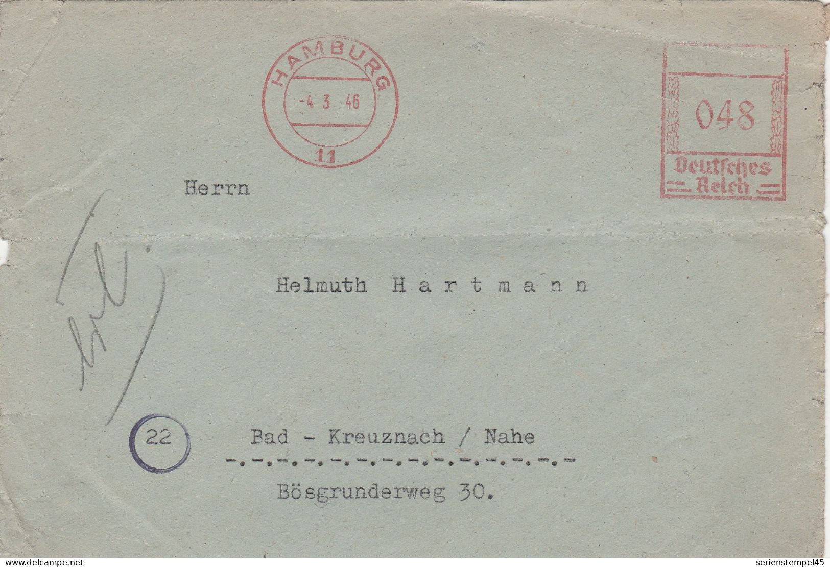 Deutschland 1946 Brief Mit Freistempel 048 Alfred L. Wolff Ohne Werbung Deutsches Reich Ohne Adler - Emisiones De Necesidad Zona Británica