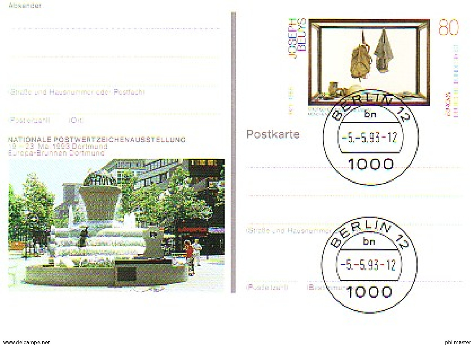 PSo 30 NAPOSTA Dortmund Europa-Brunnen 1993, VS-O Berlin 05.05.1993 - Cartes Postales - Neuves