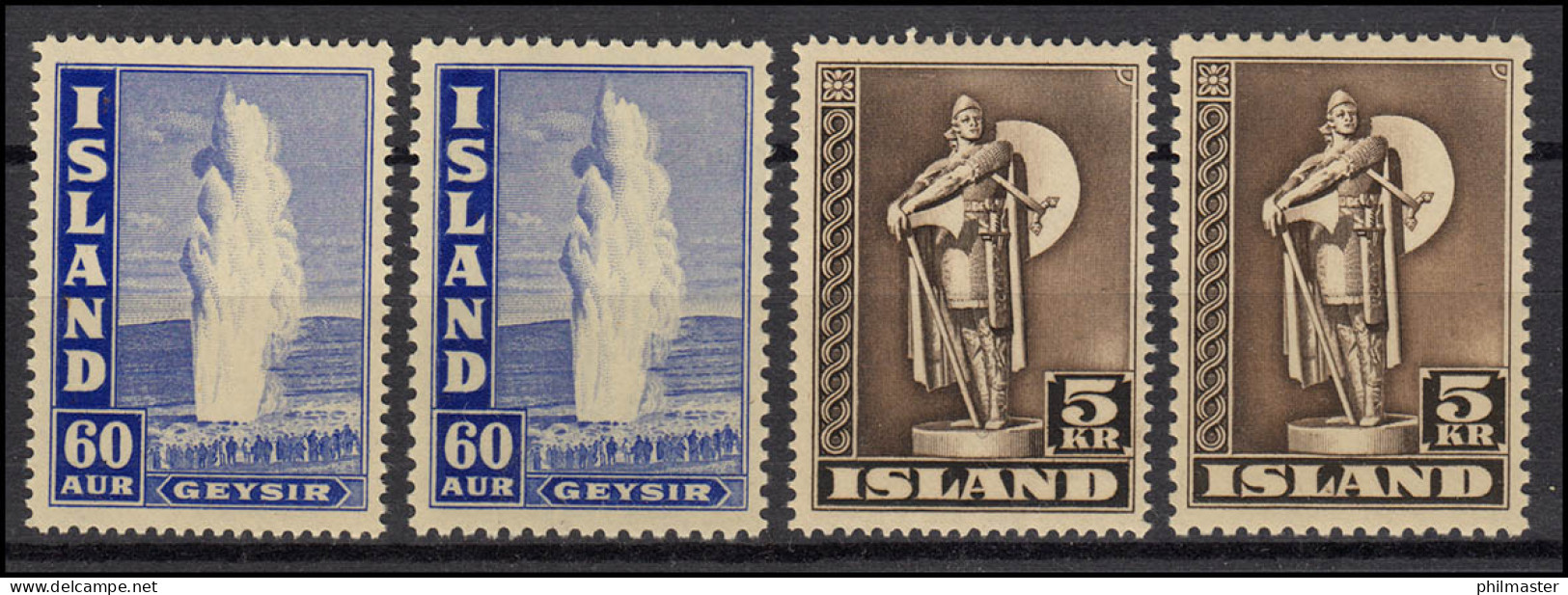 Island 229/230 A Und E Geysir / Thornfinn Karlsefni, Zähnungsvarianten ** - Sonstige & Ohne Zuordnung