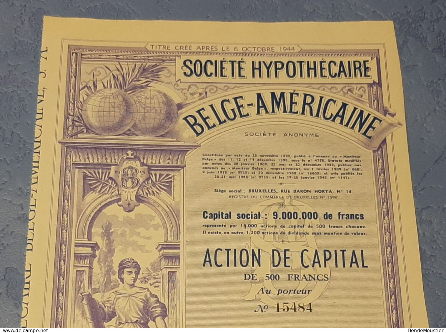 Société Hypothécaire Belge-Américaine S.A. - Action De Capital De 500 Frs - Bruxelles 1948. - Bank & Versicherung