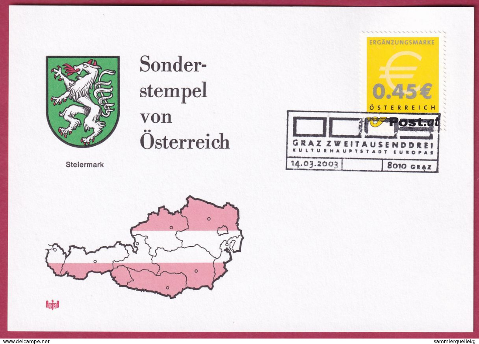 Österreich MNr. 2402 Sonderstempel 14. 3.  2003, Graz Kulturhauptstadt - Briefe U. Dokumente