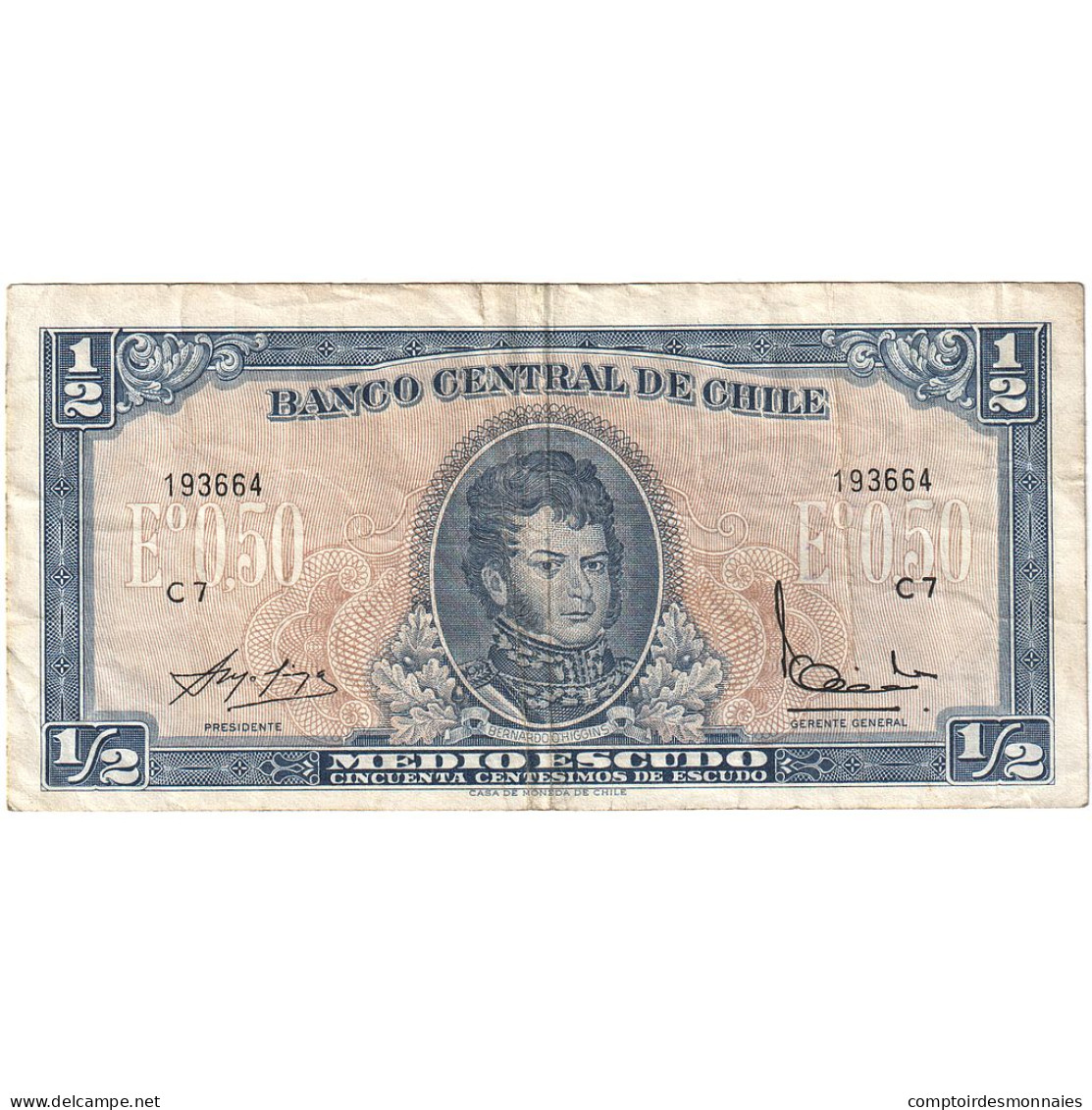 Billet, Chili, 1/2 Escudo, 1962-1975, KM:134Aa, TTB+ - Chile