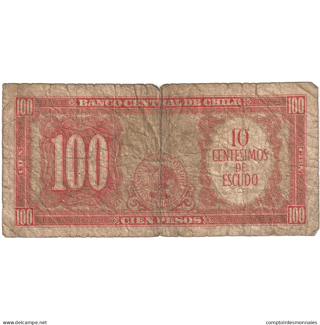 Billet, Chili, 10 Centesimos On 100 Pesos, Undated (1947-1958), KM:127a, B - Chile