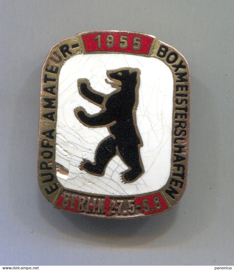 Boxing Box Boxen Pugilato - 1955. Berlin DDR European Championship, Vintage Pin  Badge  Abzeichen, Enamel - Boksen