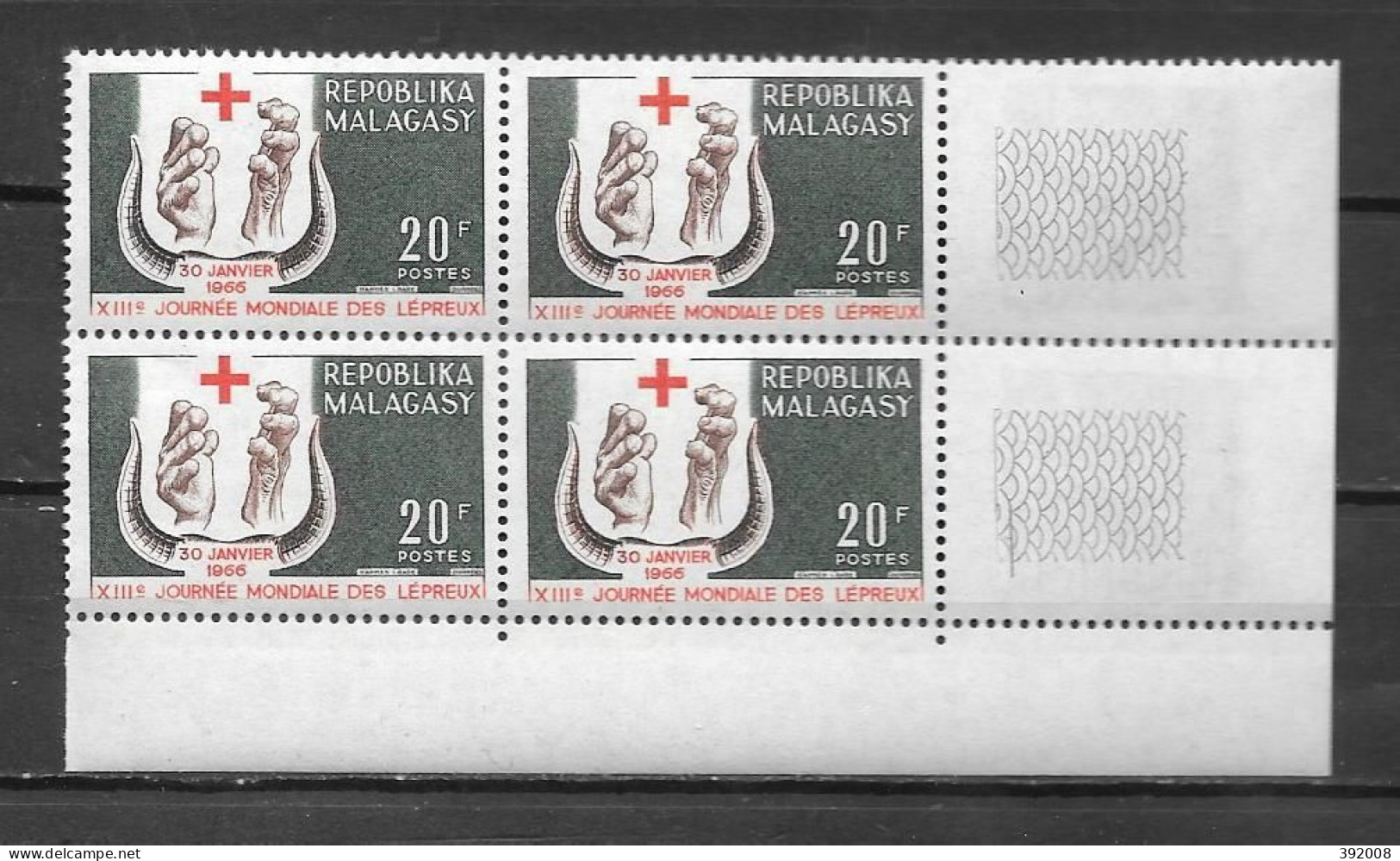 1965 - N° 418**MNH - Journée Des Lépreux - Bloc De 4 - Madagascar (1960-...)