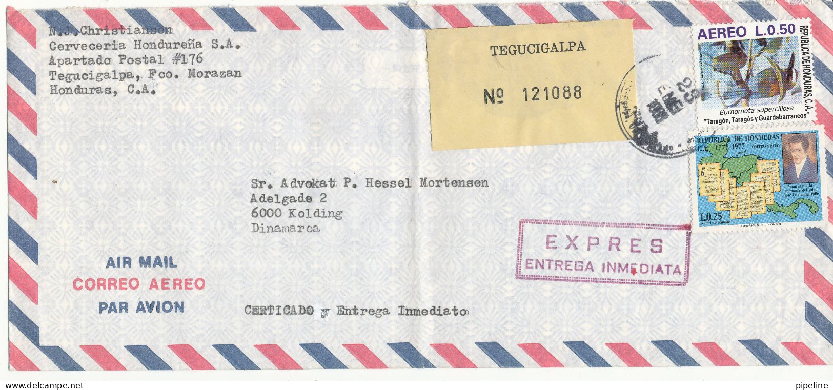 Honduras Express Air Mail Cover Sent To Denmark 23-1-1988 Multi Franked On Front And Backside Of The Cover (the MAP Stam - Honduras