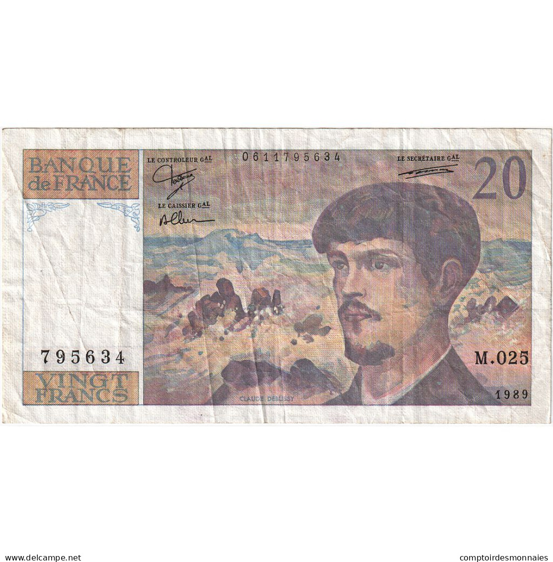 France, 20 Francs, Debussy, 1989, M.025, TTB, Fayette:66.10, KM:151c - 20 F 1980-1997 ''Debussy''