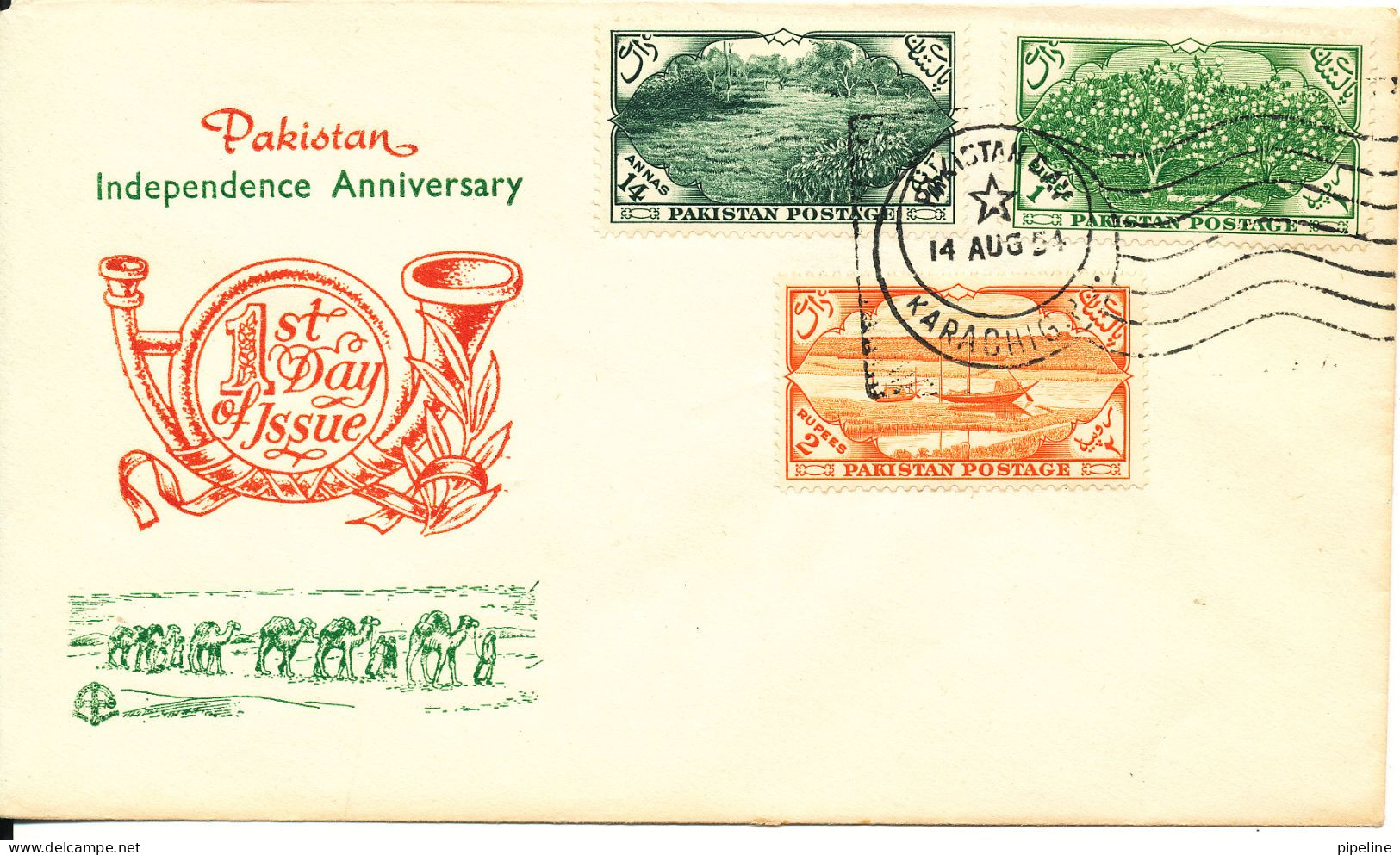 Pakistan FDC 14-8-1954 7th Anniversary Of Independence With Cachet - Pakistan