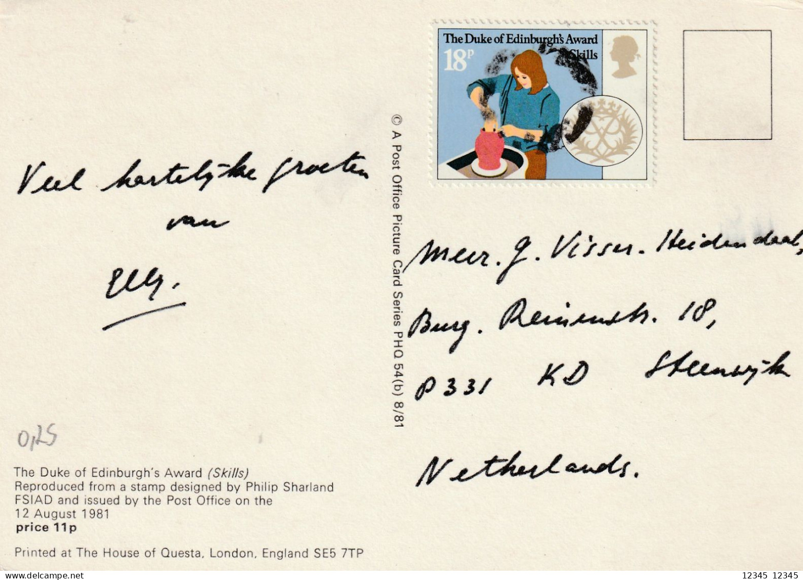 Engeland, Card Sent To Netherland, Pottery - Cartas Máxima