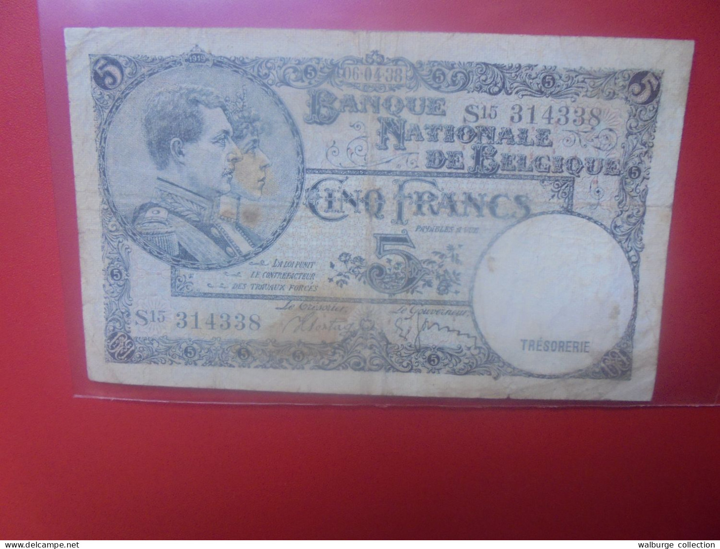 BELGIQUE 5 Francs 1938 Circuler (B.33) - 5 Franchi