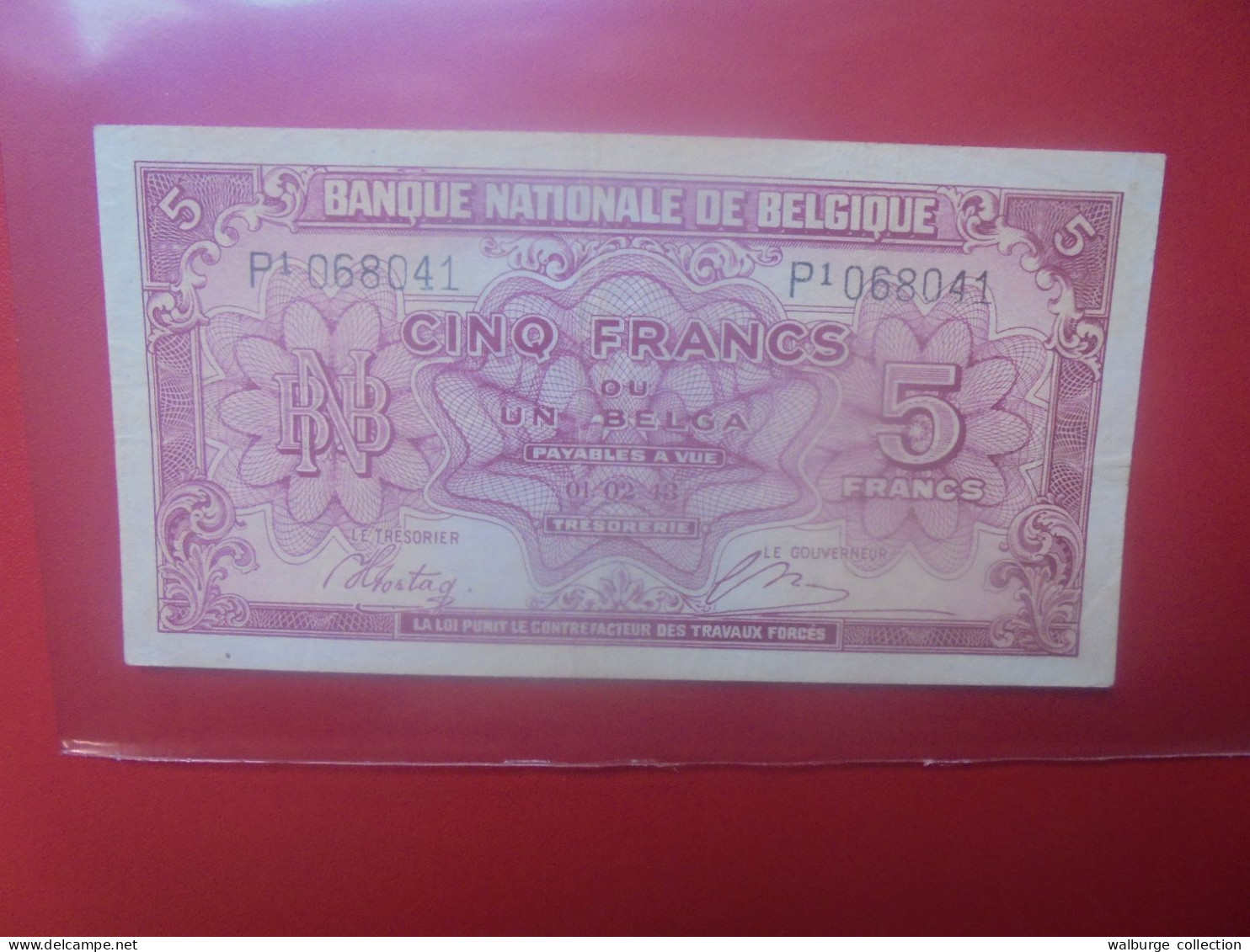 BELGIQUE 5 Francs 1943 Circuler (B.33) - 5 Francos-1 Belga