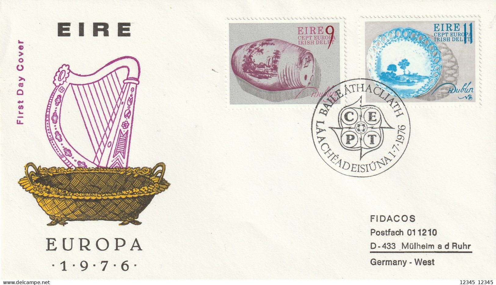 Ierland 1976, FDC Sent To Germany, Europe, Ceramics - FDC