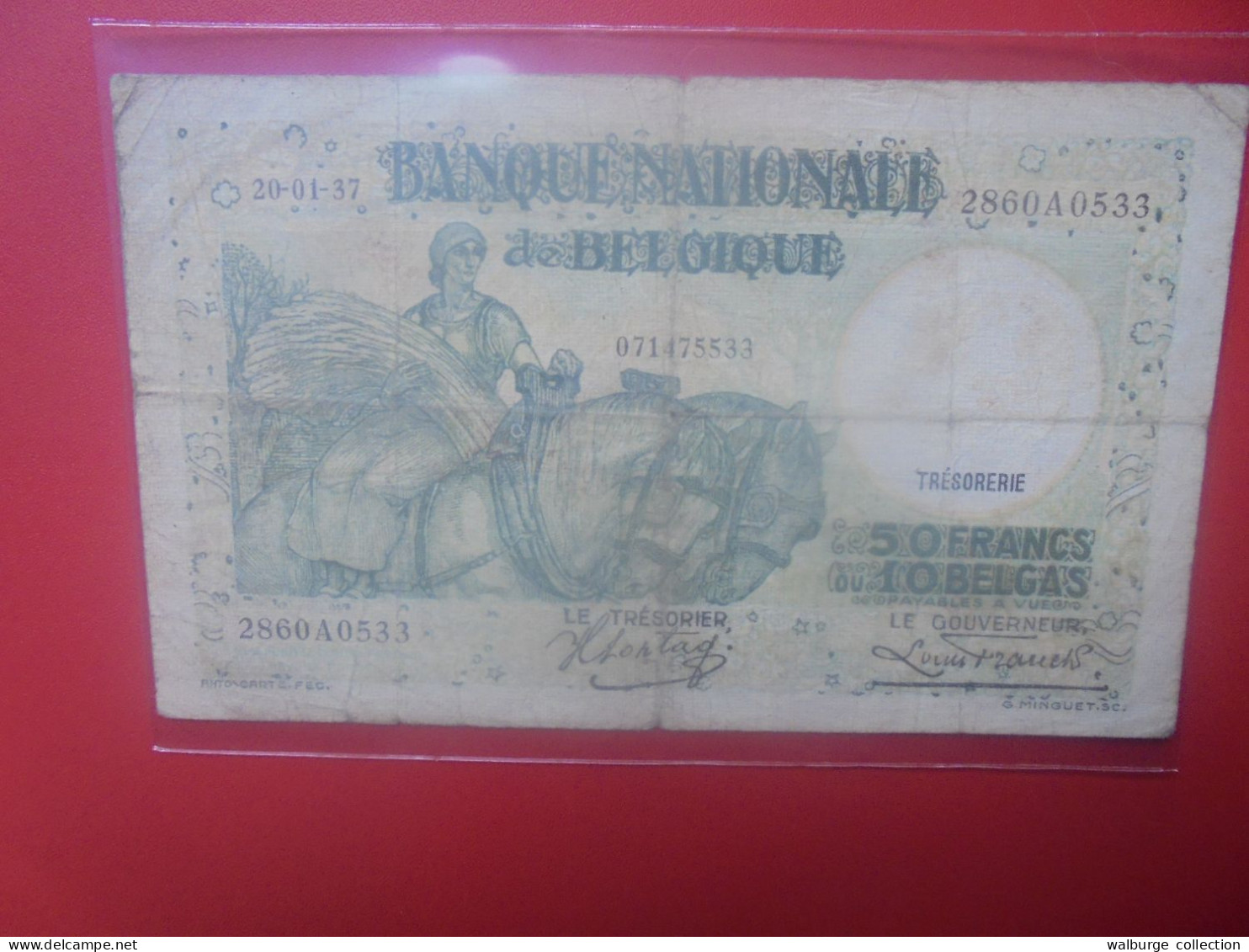 BELGIQUE 50 FRANCS 1937 Rare ! Circuler (B.33) - 50 Francs-10 Belgas