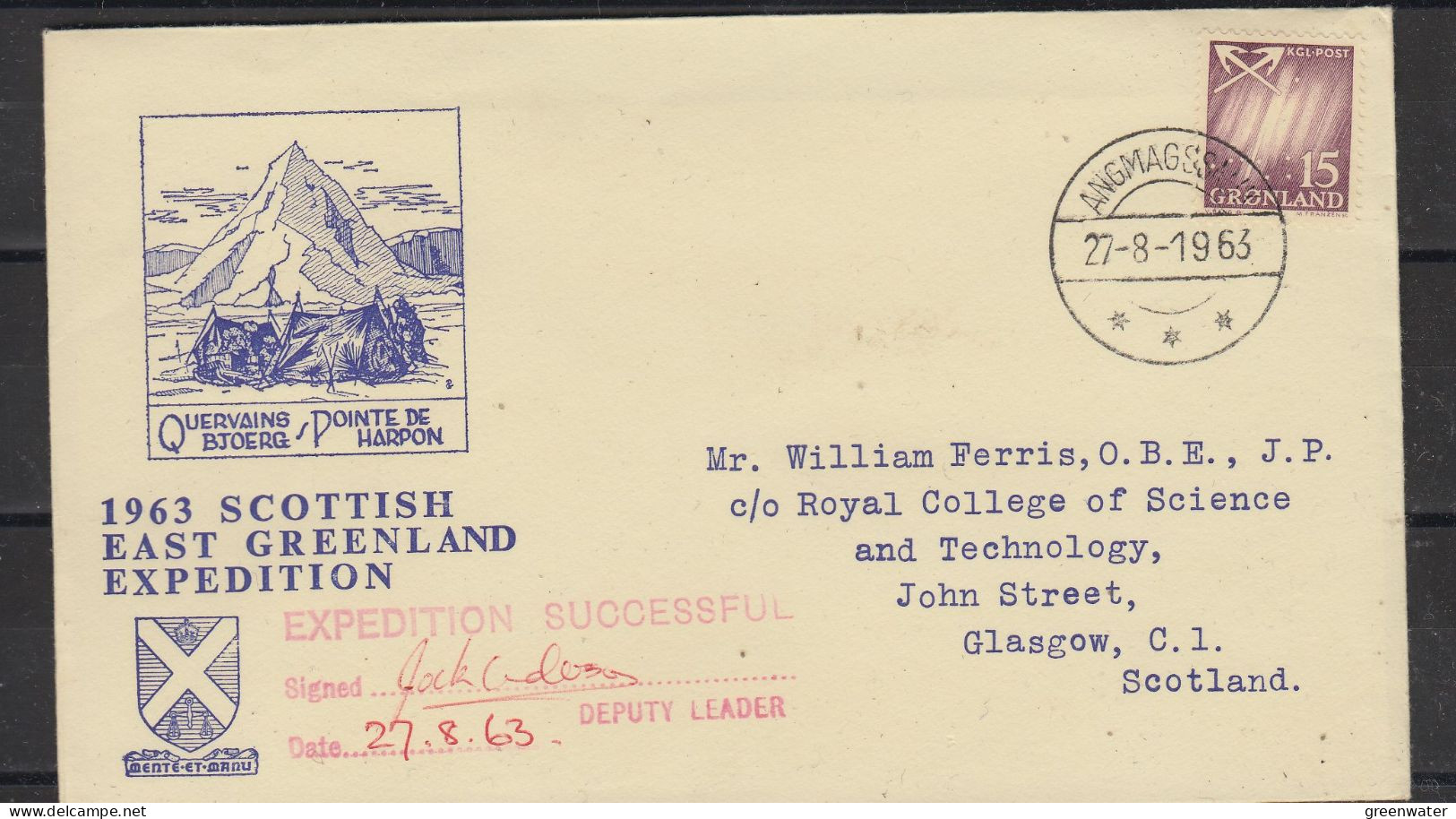 Greenland 1963 Scottish East Greenland Expedition Cover With Signature Deputy Leader Ca 27-8-1963 (ZO185) - Expéditions Arctiques