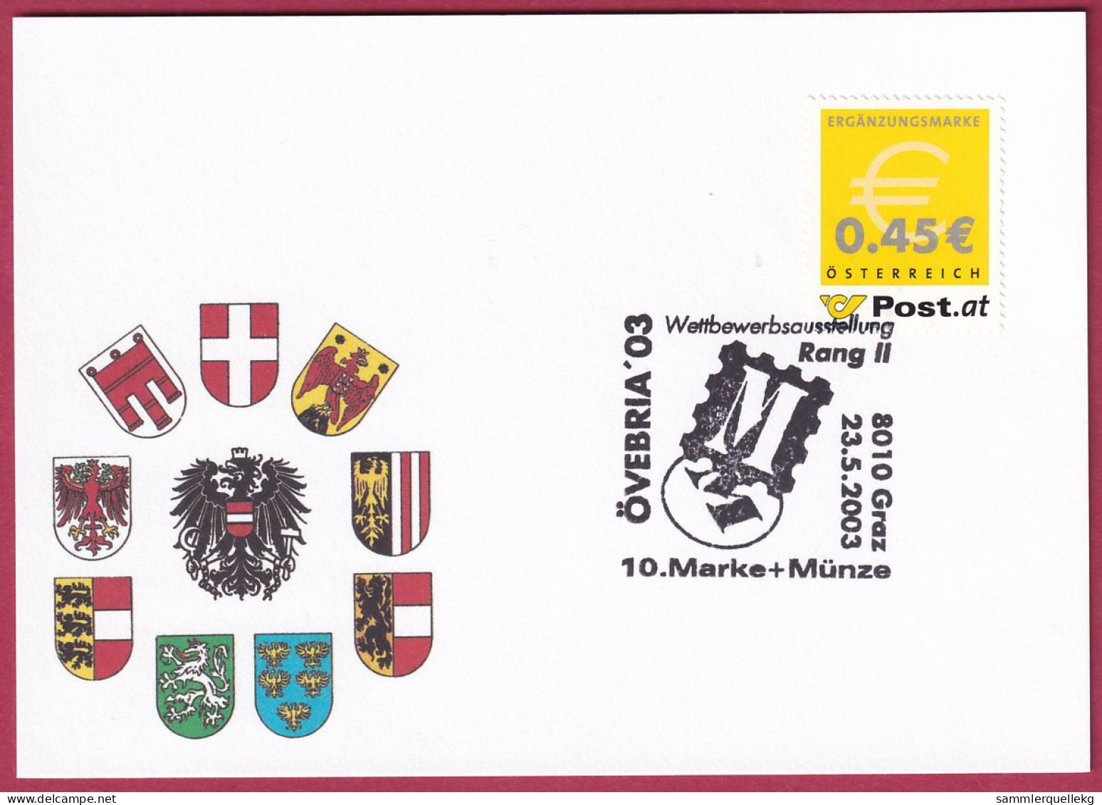 Österreich MNr. 2402 Sonderstempel 23. 5. 2003, Graz 10. Marke + Münze - Briefe U. Dokumente