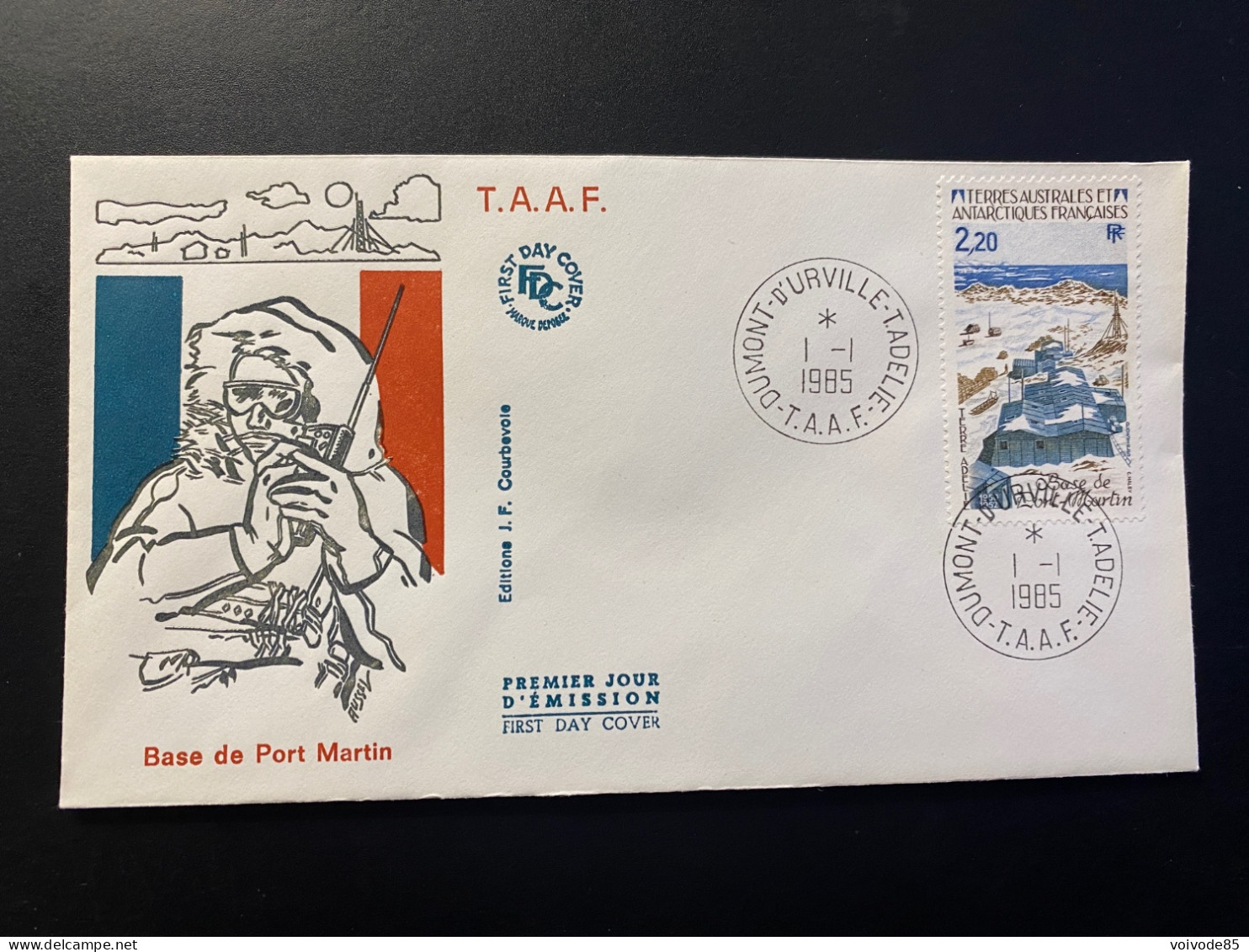 Enveloppe 1er Jour "Base De Port-Martin" - 01/01/1985 - 112 - TAAF - Terre Adélie - FDC