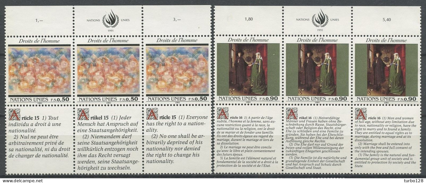 N.U. GENEVE 1991 N° 216/221 ** Neufs MNH  Superbes 219/221 TB C 9.90 € Déclaration Des Droits De L'Homme Peintures - Nuevos