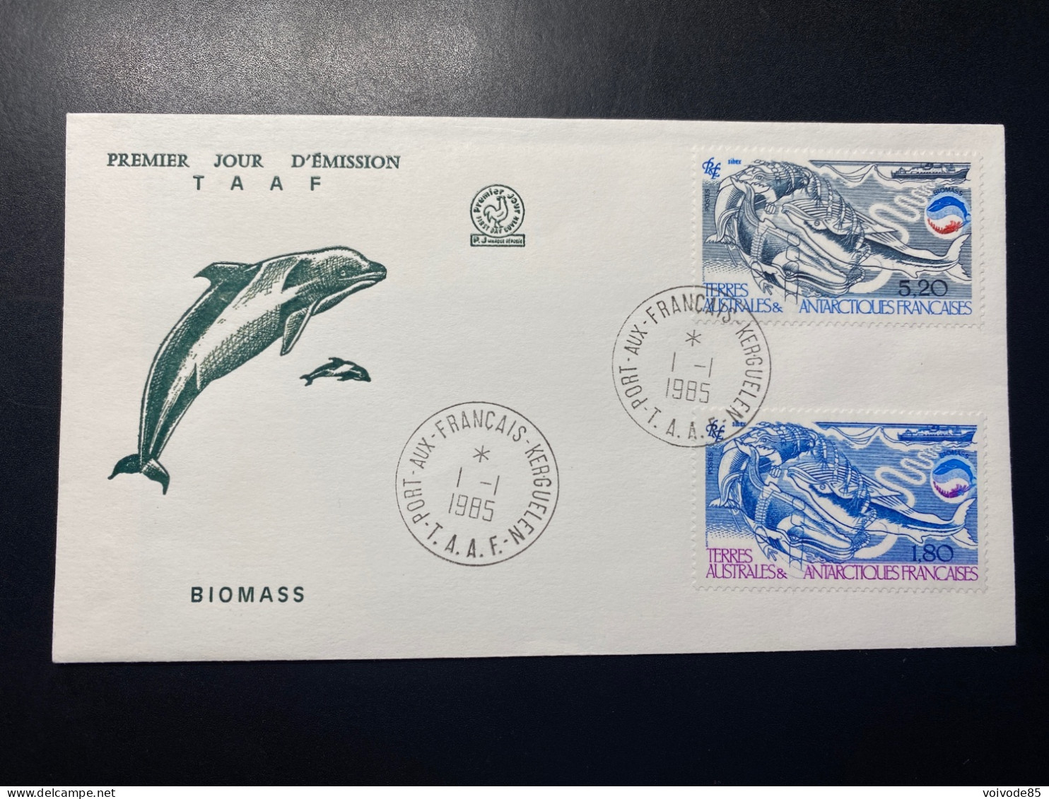 Enveloppe 1er Jour "La Biomasse - Cétacés Et Krill" - 01/01/1985 - 113/114 - TAAF - Iles Kerguelen - Dauphins - FDC