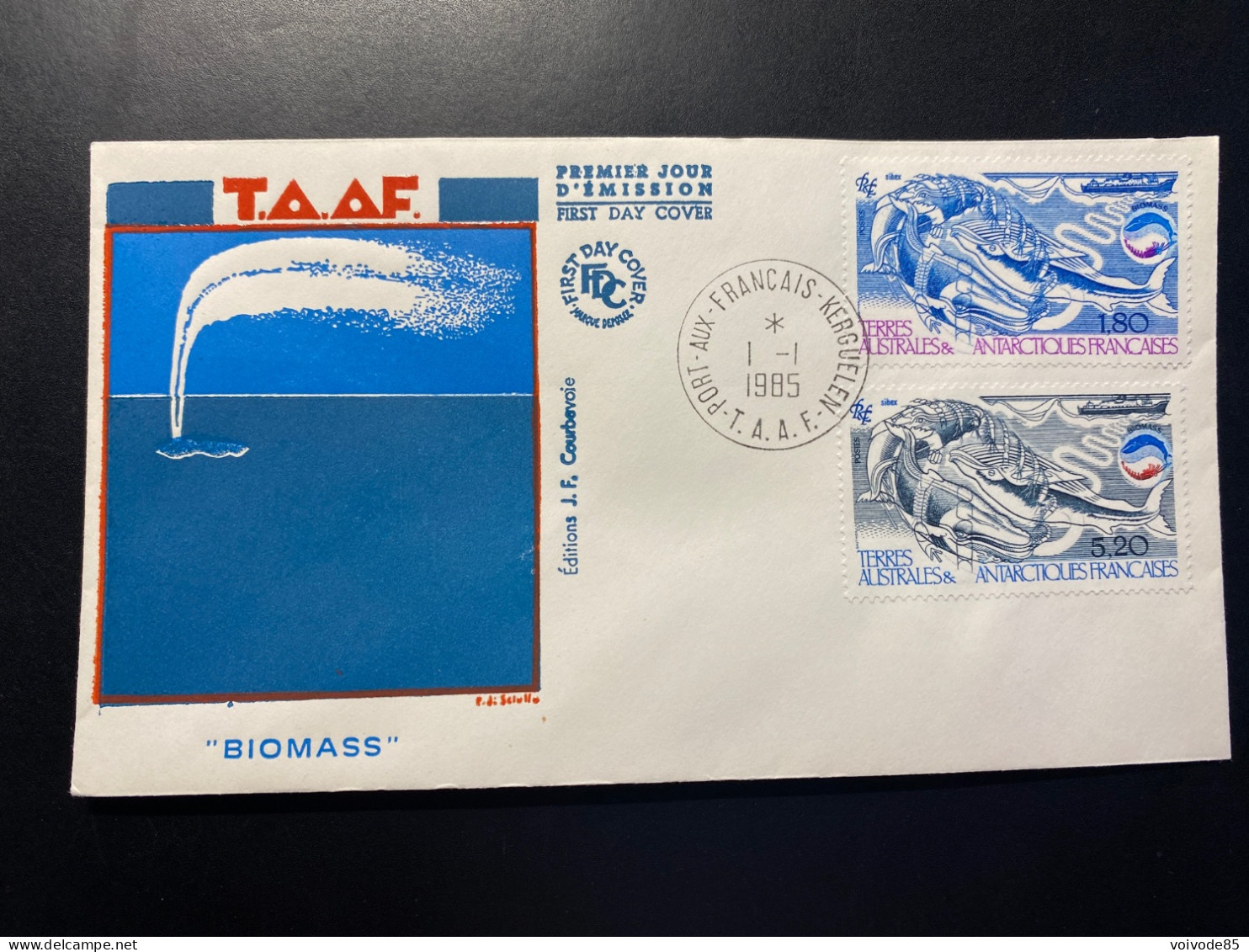 Enveloppe 1er Jour "La Biomasse - Cétacés Et Krill" - 01/01/1985 - 113/114 - TAAF - Iles Kerguelen - Dauphins - FDC