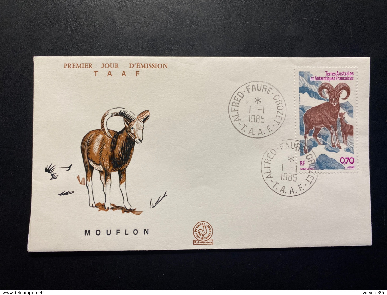 Enveloppe 1er Jour "Le Mouflon" - 01/01/1985 - PA86 - TAAF - Crozet - Animaux - FDC