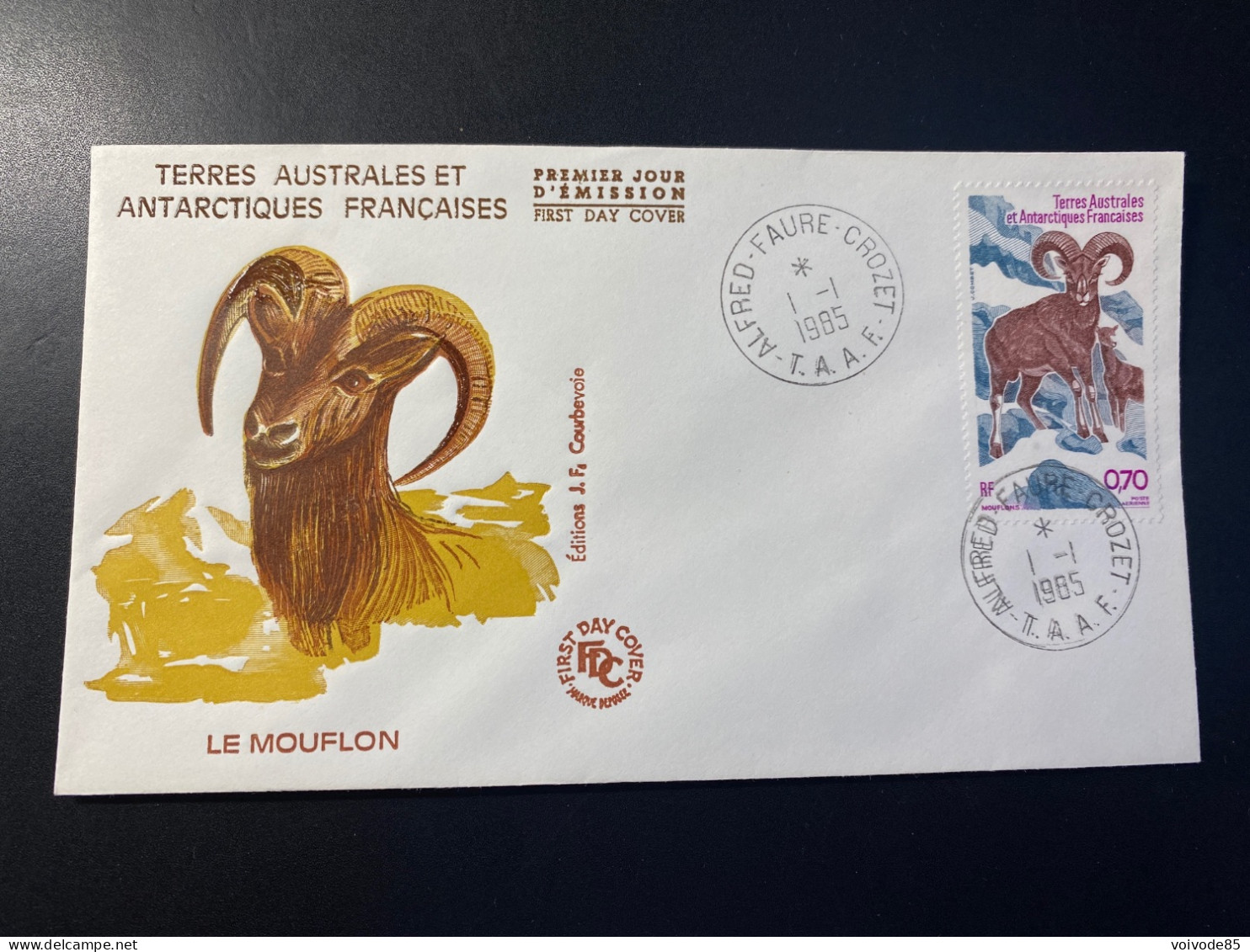 Enveloppe 1er Jour "Le Mouflon" - 01/01/1985 - PA86 - TAAF - Crozet - Animaux - FDC