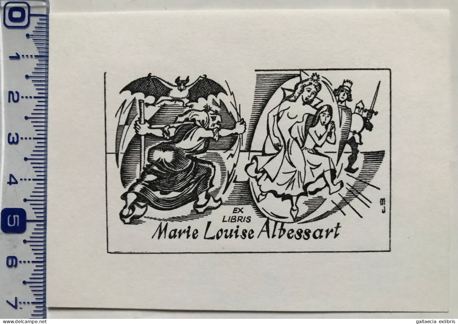 Exlibris Jamar Sorcière Chauve-souris Roi Reine Princesse Chevalier Ex-libris Jamar Witch Bat King Queen Princess Knight - Bookplates